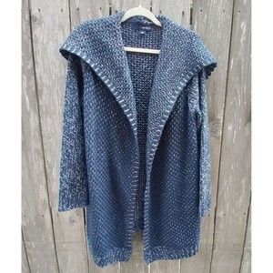 Denim 24/7 size S (12) long line open front cardigan navy white sailor collar